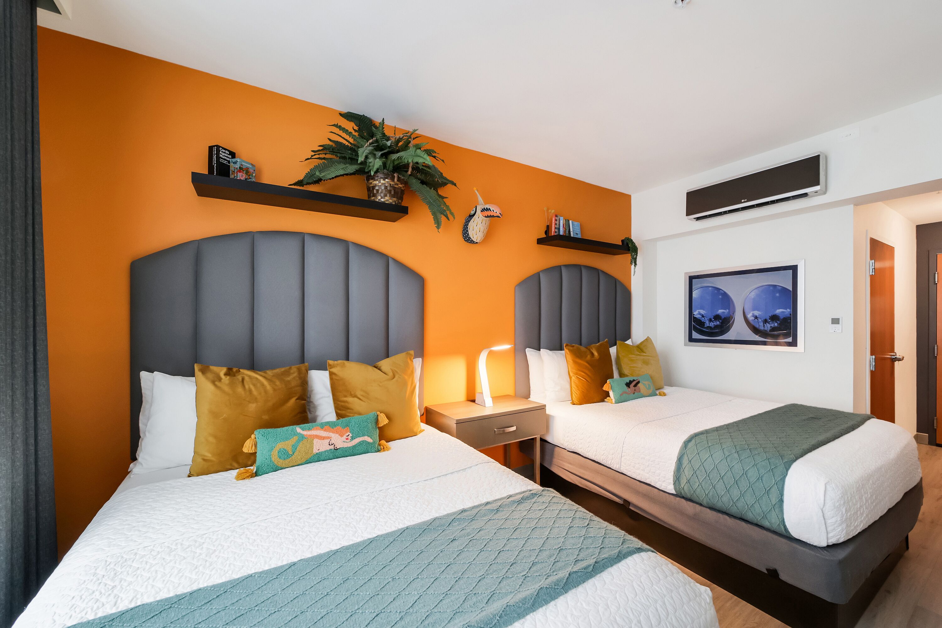 Standard Double Room, Multiple Beds, Private Bathroom (Self check-in) | Desk, laptop workspace, blackout drapes, iron/ironing board