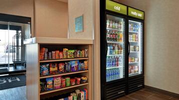 A vending machine area with snacks and beverages, including a 'really cold' section.