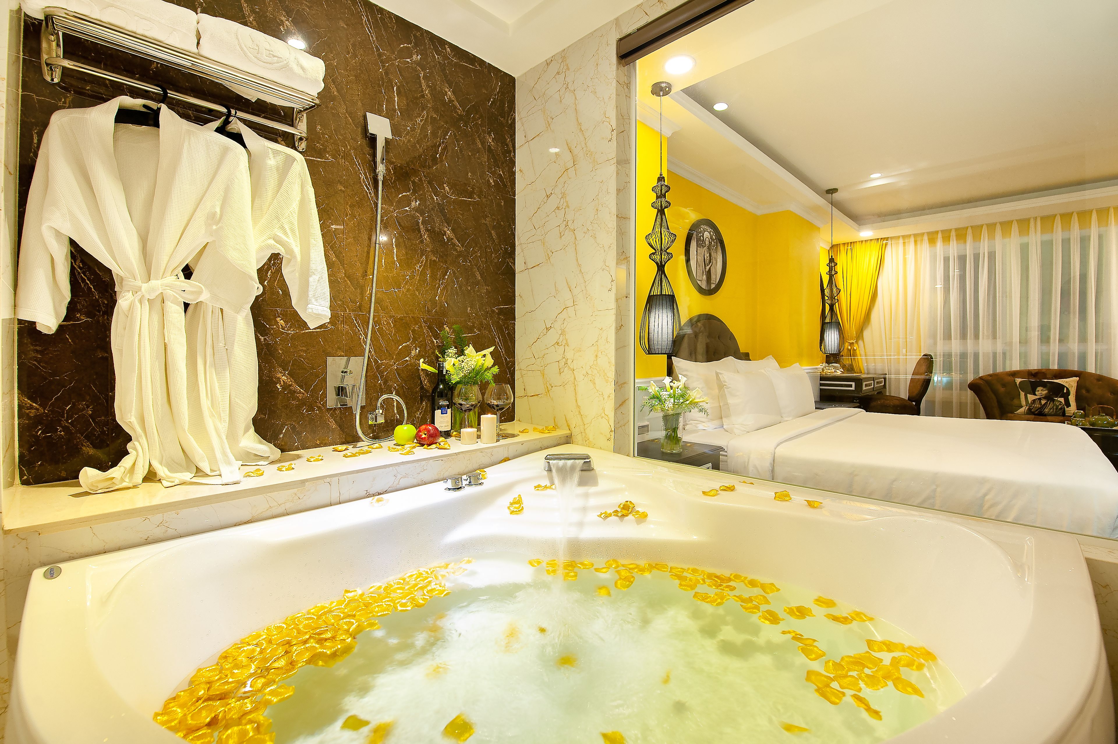 free toiletries, hair dryer, bathrobes, slippers