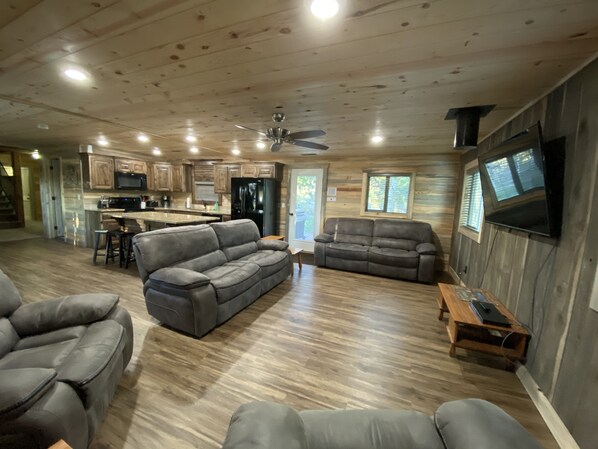 TV, fireplace, video games, DVD player