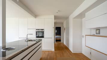 Frigorífico, microondas, horno y placa de cocina