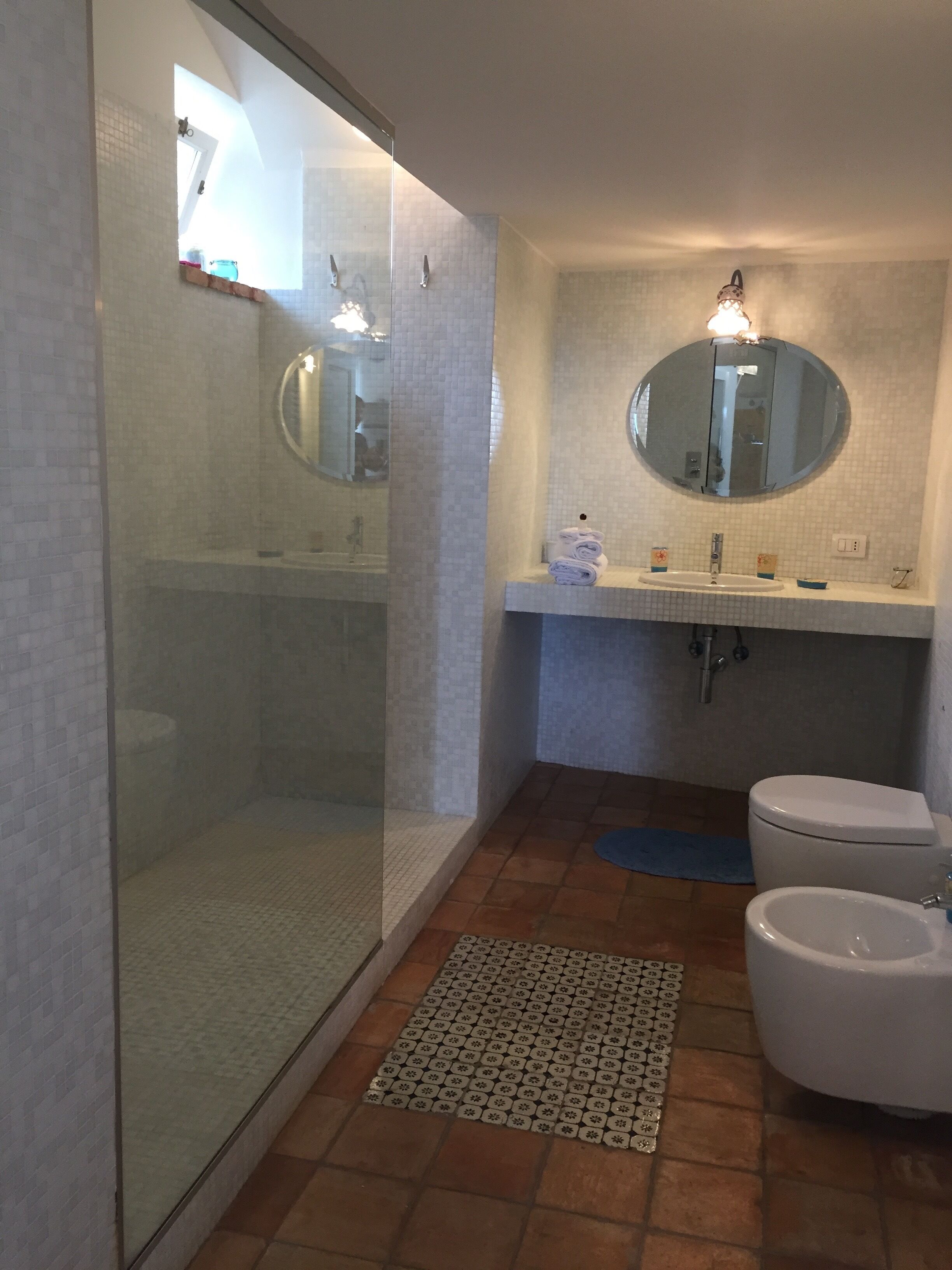 Bathtub, hair dryer, bidet, towels