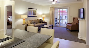 TV, fireplace, DVD player, video library