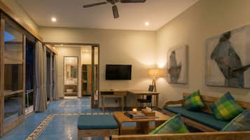 Villa, 1 Bedroom, Private Pool | Living area | 40-inch LCD TV with cable channels, TV