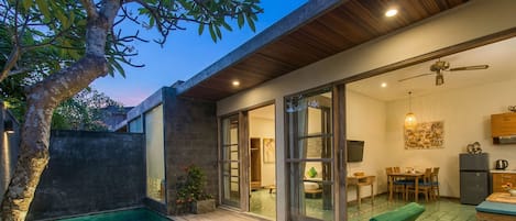 Villa, 1 Bedroom, Private Pool | Living area | 40-inch LCD TV with cable channels, TV