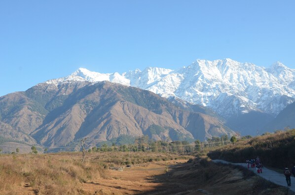 A mountainous landscape with a clear sky.