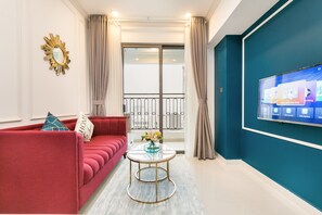 Superior Apartment, 2 Bedrooms, Pool View | Living area | 43-inch Smart TV with digital channels, TV - Riverside Residence - Saigon Royal (Ho Chi Minh City)