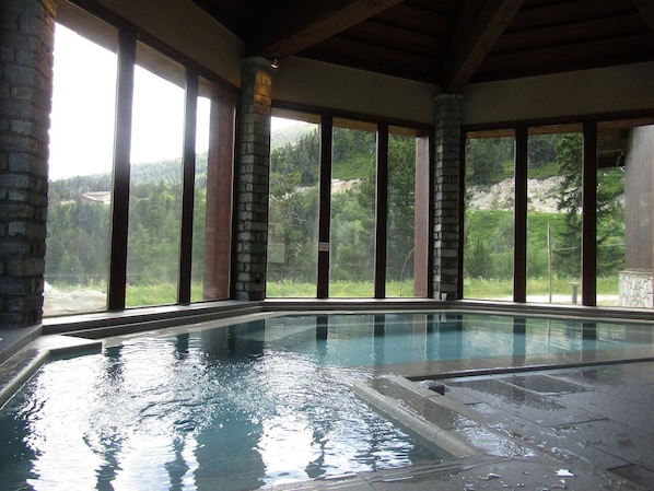 Swim laps with a breathtaking mountain view.