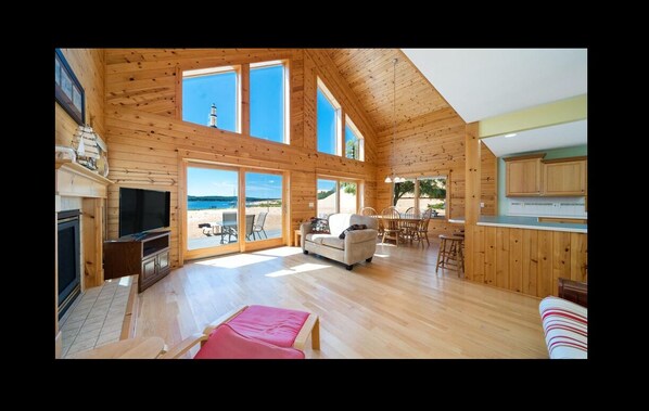 Smart TV, fireplace, DVD player, books