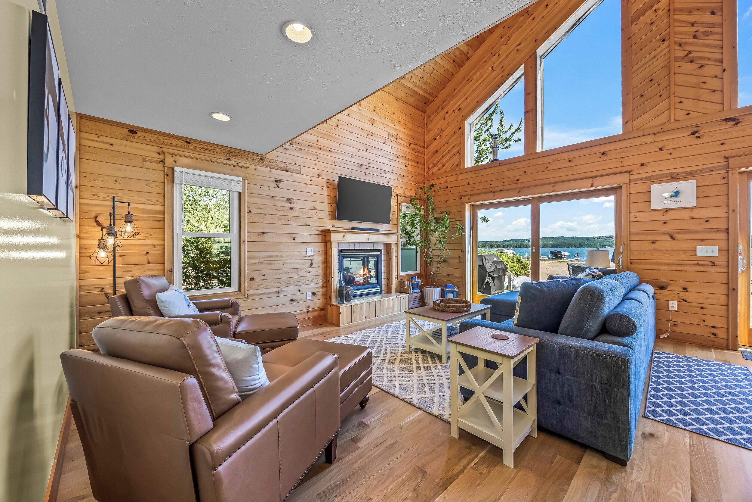 Smart TV, fireplace, DVD player, books