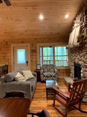 Smart TV, fireplace, video library