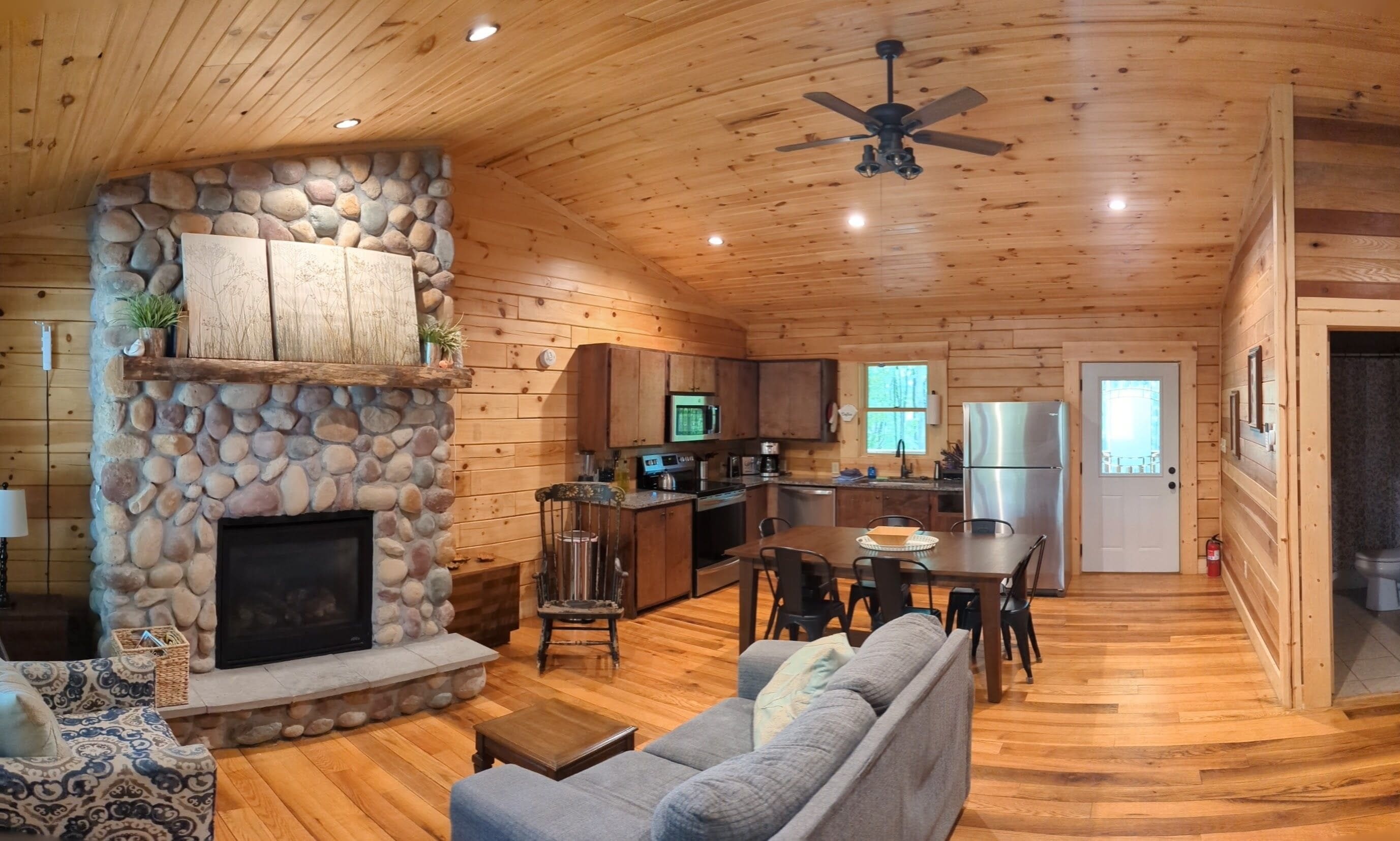 Smart TV, fireplace, video library