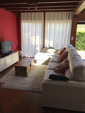 Télévision, cheminée, livres