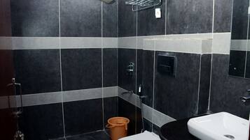 Shower, slippers, towels