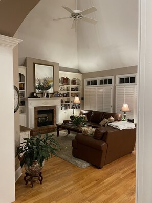 Smart TV, caminetto, lettore DVD, biblioteca musicale