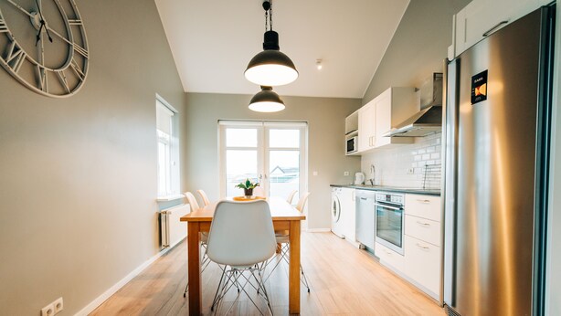 Loftsleilighet, 2 soverom (Nanna) | Eget kjøkken | Kaffetrakter/tekoker, kjøleskap, mikrobølgeovn og ovn