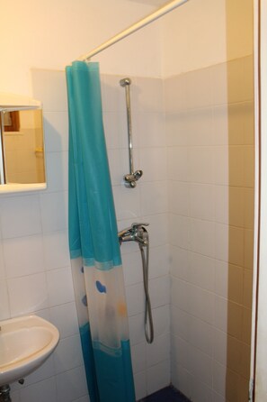 Appartement, 1 chambre | Salle de bain | Douche, séchoir à cheveux, serviettes fournies
