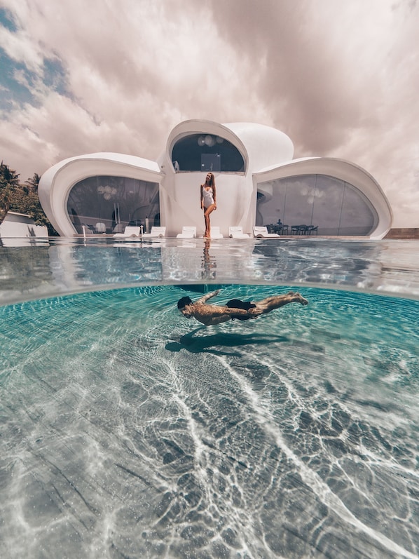 Outdoor pool, sun loungers