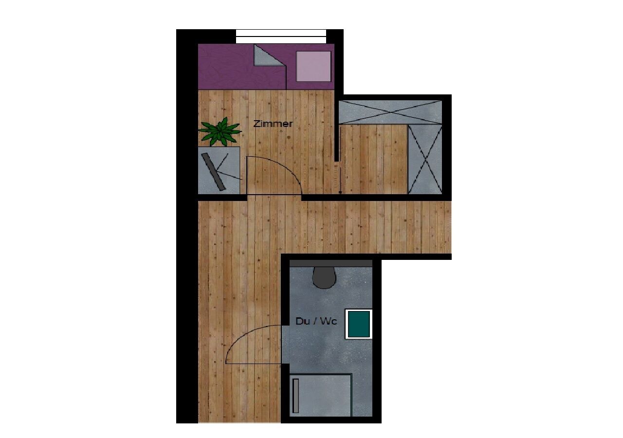 A floor plan with a living room, a dining area, a kitchen, a bathroom, and a bedroom.