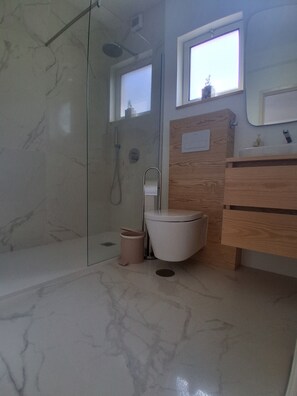 Secador de pelo, toallas, jabón y champú