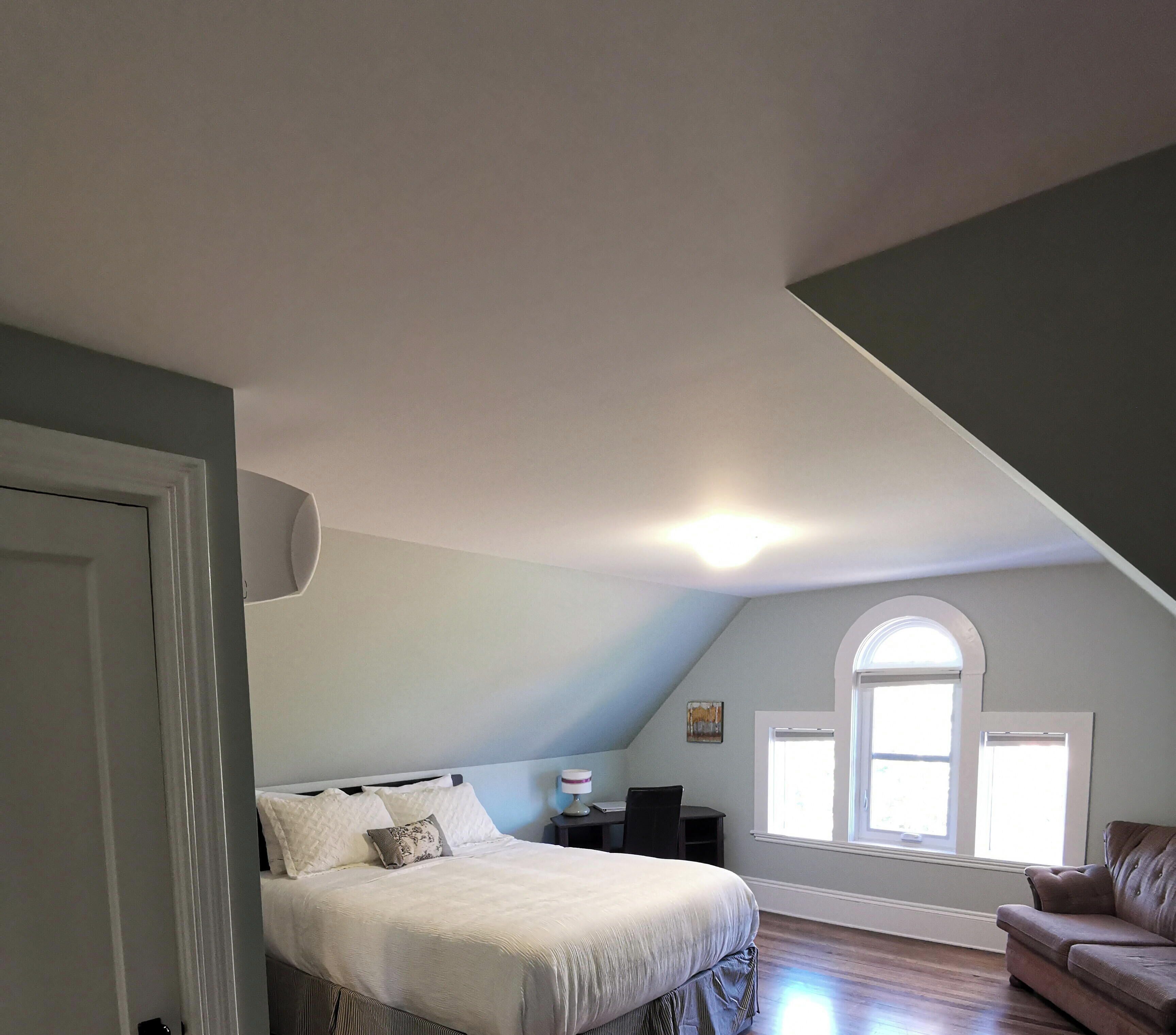 Premium bedding, Select Comfort beds, desk, laptop workspace