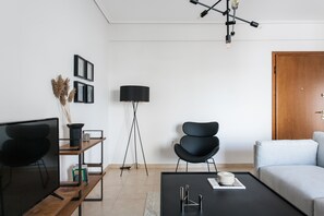 Apartment | Living room | 43-inch Smart TV with satellite channels, TV, Netflix - UPSTREET Superb & Comfy 2 BD Apt-Marousi (Marousi)