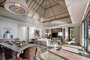 Villa, 2 Bedrooms, Private Pool, Oceanfront | Living area | 100-inch flat-screen TV with cable channels, TV - Jumeirah Bali (Pecatu)