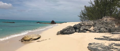 Plage à proximité, chaise longue, serviettes de plage