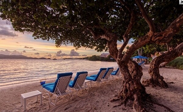 On the beach, sun loungers, beach towels - Ritz Carlton Club Spectacular 2 bedroom condo with views (St Thomas, USVI)