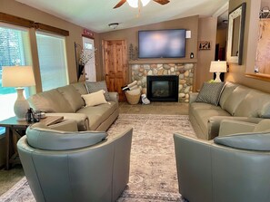 Smart TV, fireplace, DVD player, video library