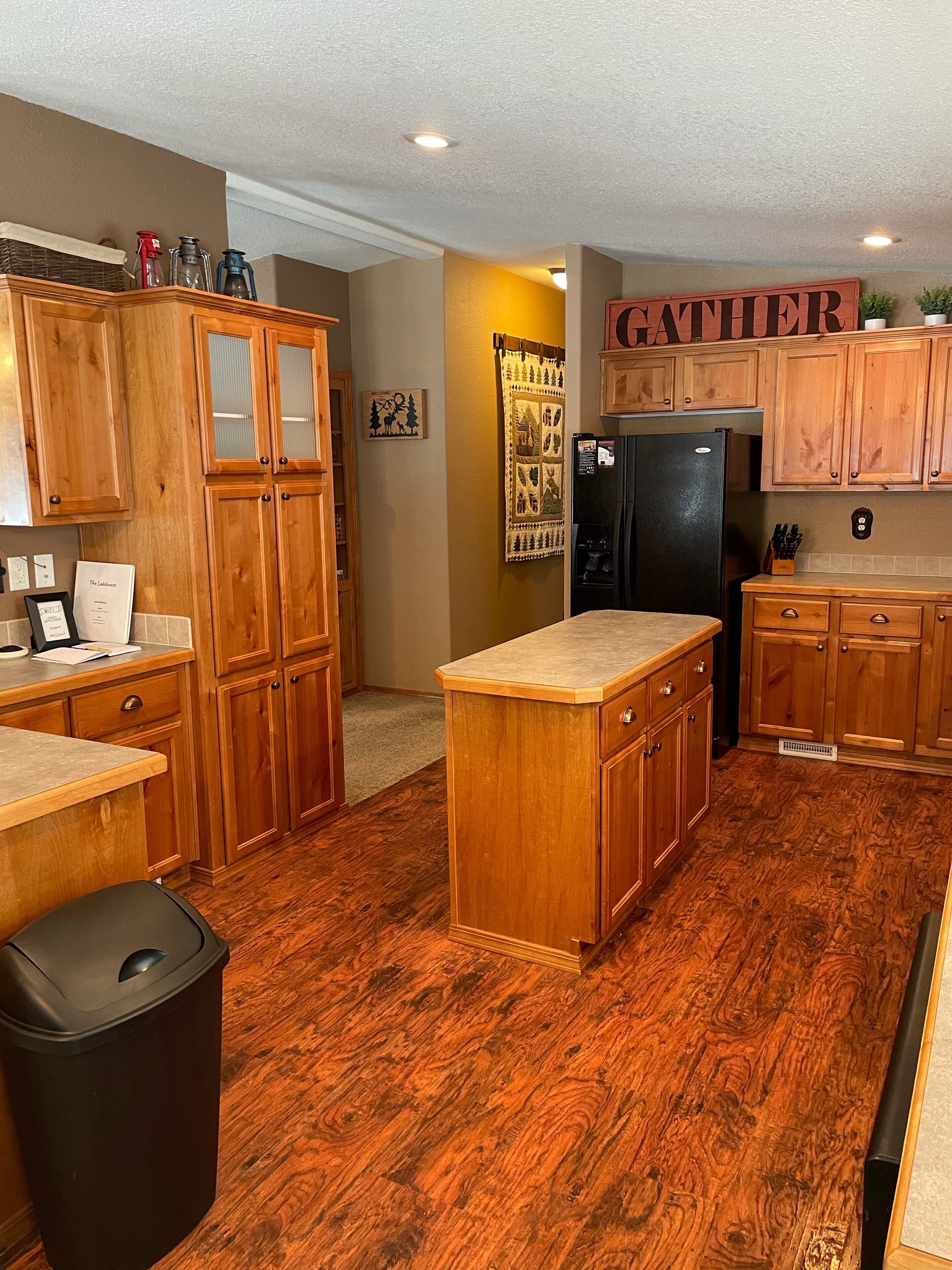 Spacious kitchen with center island.