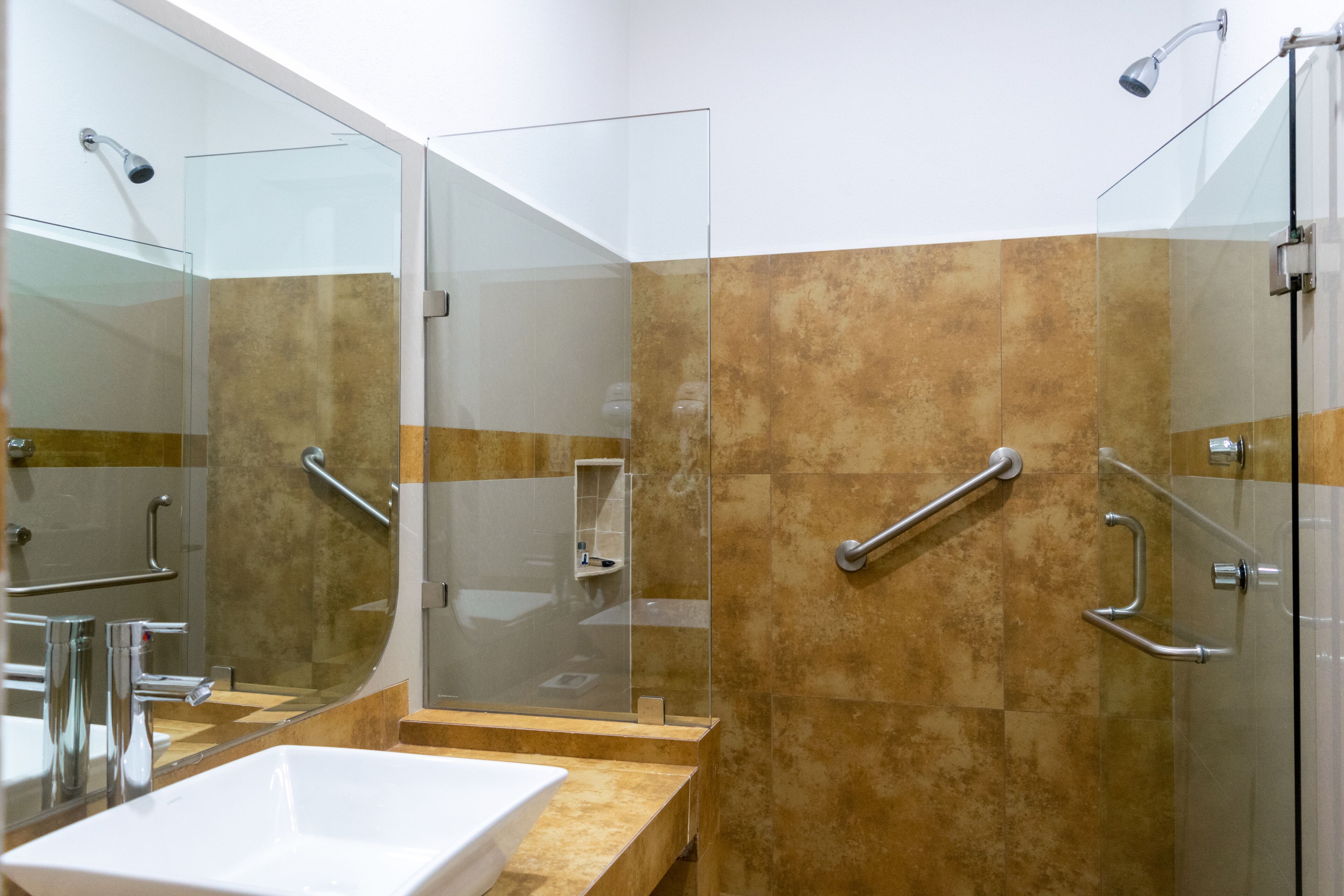 business room, 2 double beds | bathroom | shower, rainfall showerhead, free toiletries, hair dryer