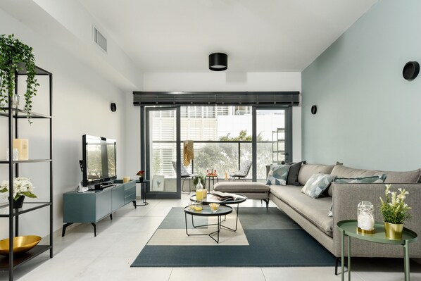 Apartment, 2 Bedrooms, Balcony | Living area | LCD TV - Stylish with Balcony Viewing Rothschild (Tel Aviv)