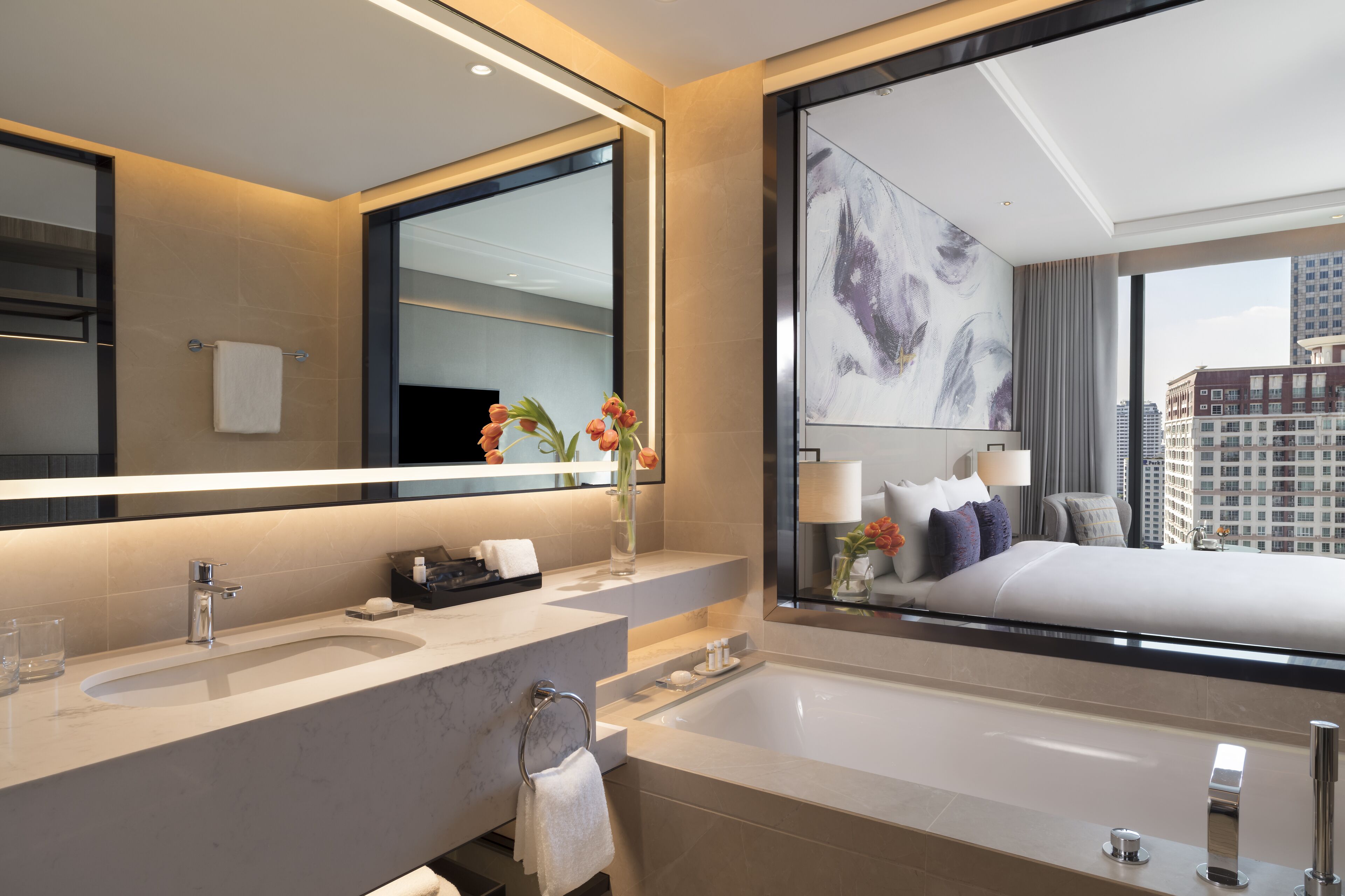 carlton club room | bathroom | separate bathtub and shower, deep-soaking bathtub, rainfall showerhead