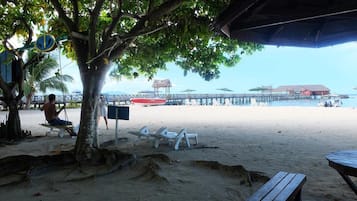 On the beach, white sand, scuba diving, snorkelling