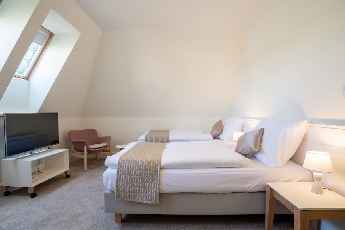 Habitación con 1 cama matrimonial o 2 individuales (#9 - Accesible) | Ropa de cama de alta calidad y minibar