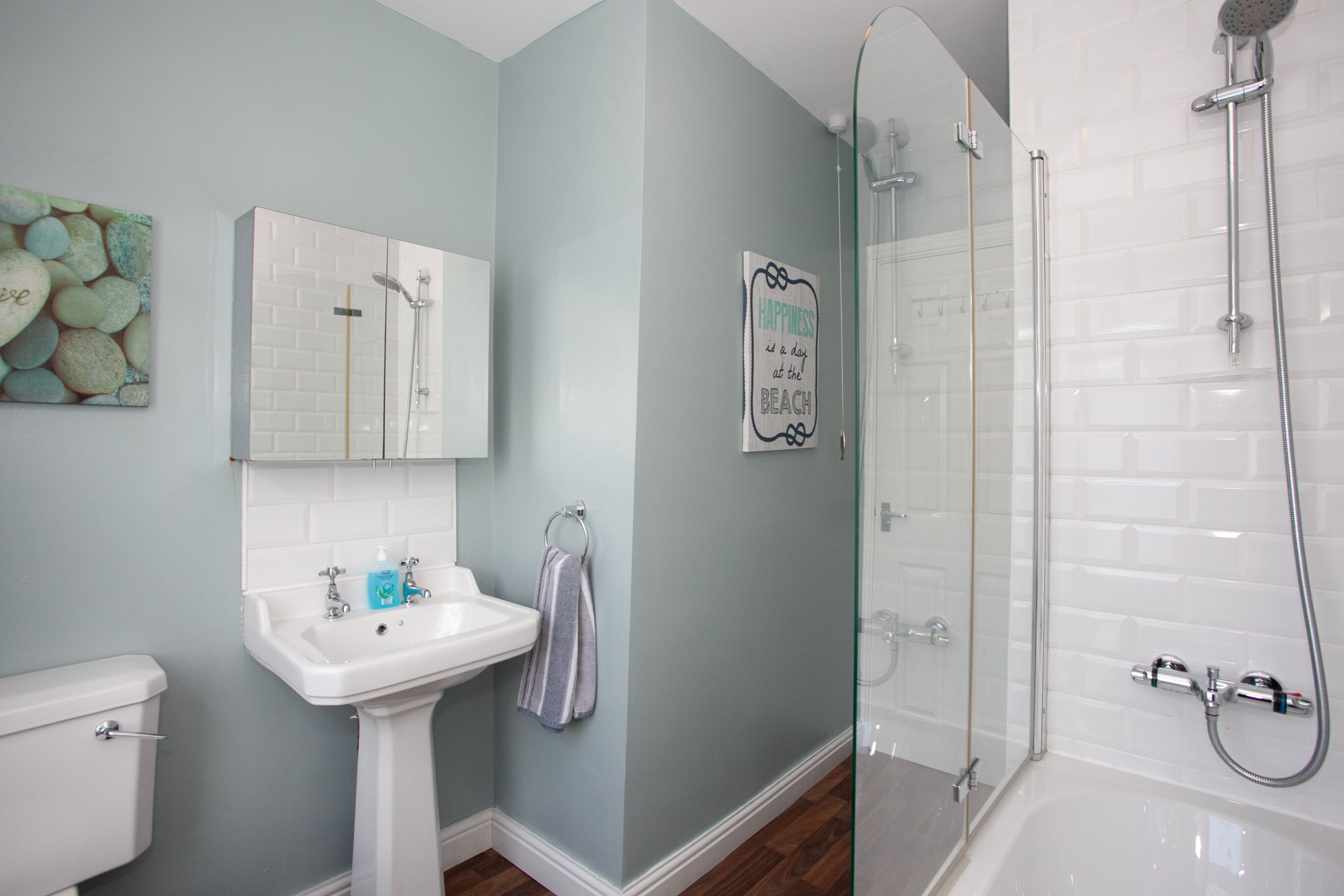 Bathtub, hair dryer, towels, soap