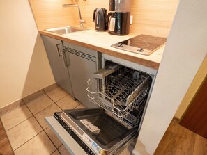 Kühlschrank, Mikrowelle, Herdplatte, Geschirrspüler