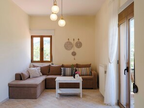 TV, fireplace - Private Villa with Pool & Jacuzzi | Organic Garden | Ideal for Families (RETHYMNO)