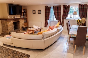 تلفزيون، مدفأة، كُتُب، ستيريو