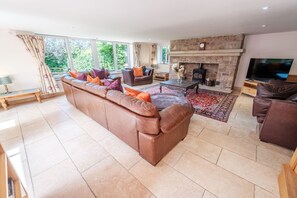 TV, peis, bøker og stereoanlegg