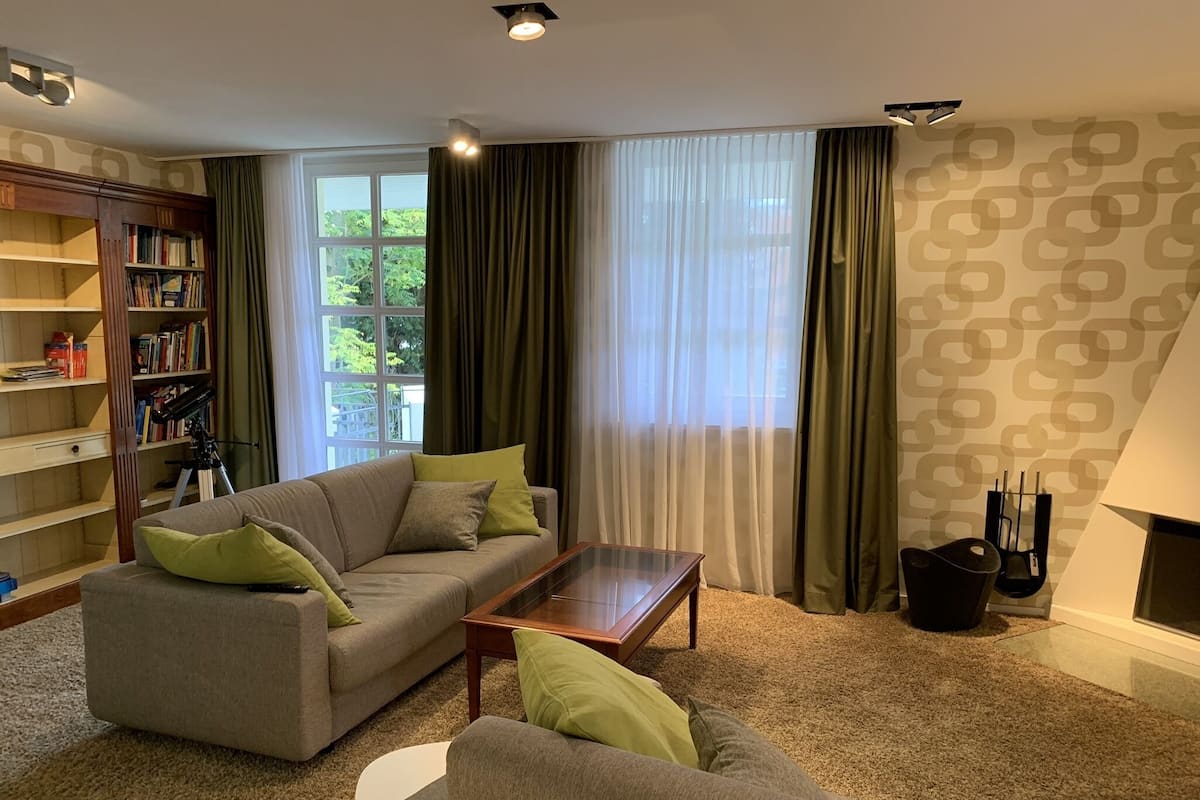 Villa, Sauna | Living area | 48-inch flat-screen TV with satellite channels, TV, heated floors
