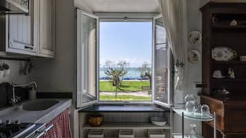 Apartment, Balcony, Sea View (1 Bedroom) | Private kitchen | Fridge, microwave, oven, stovetop