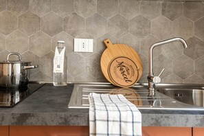 Apartamento, 1 habitación | Cocina privada | Frigorífico, microondas, horno y placa de cocina