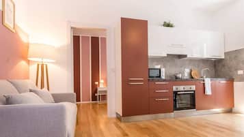 Apartment, 1 Schlafzimmer | Eigene Küche | Kühlschrank, Mikrowelle, Ofen, Herdplatte