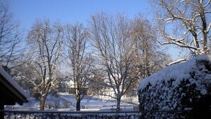 A snowy residential area with leafless trees and a clear blue sky. - Hotel Garni (Isny im Allgaeu)