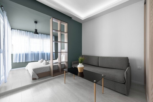 Superior Apartment, Balcony (501-502) | Aire de séjour | Téléviseur à écran plat