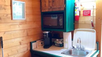 Fridge, microwave, coffee/tea maker, toaster