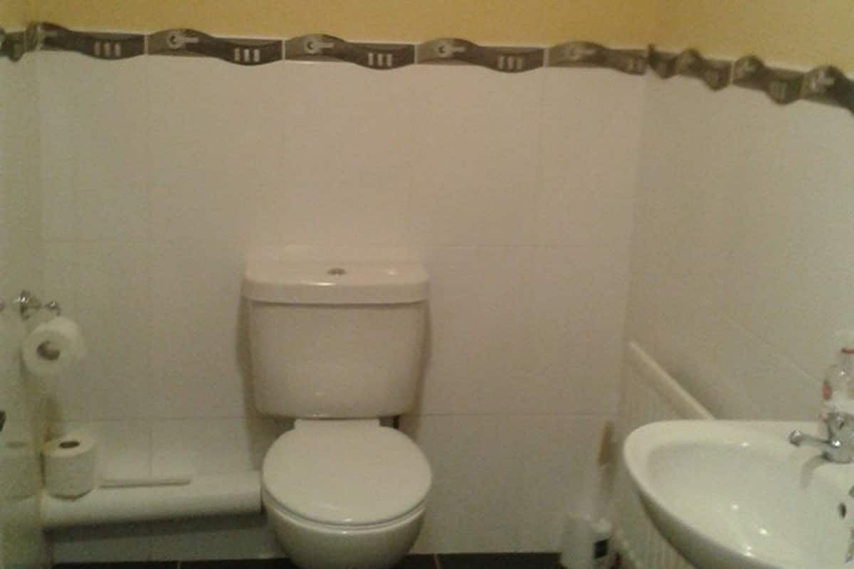 Combined shower/tub, free toiletries, hair dryer, towels