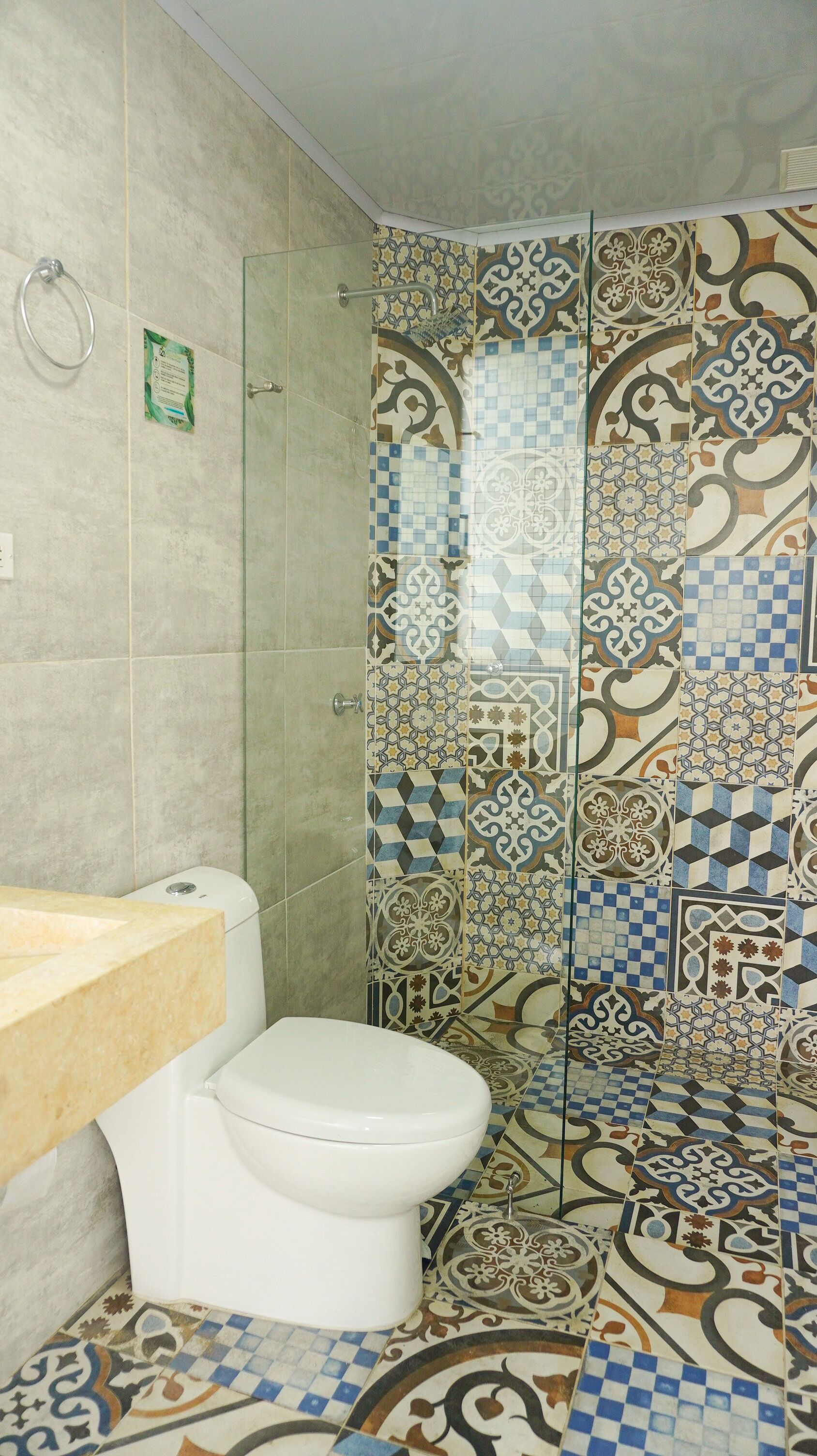 shower, towels, soap, toilet paper